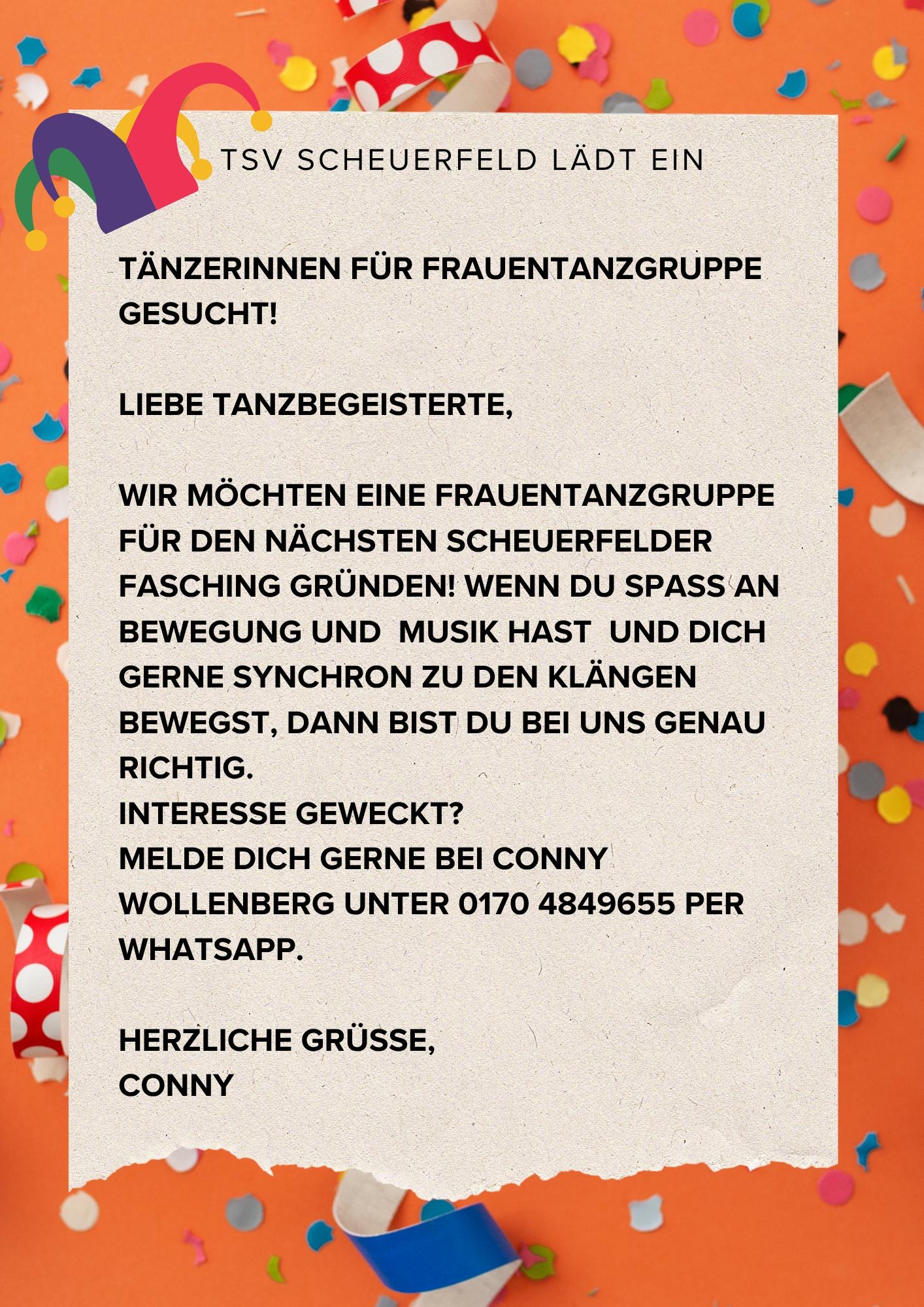 You are currently viewing Tänzerinnen für Frauentanzgruppe für den nächsten Scheuerfelder Fasching gesucht!